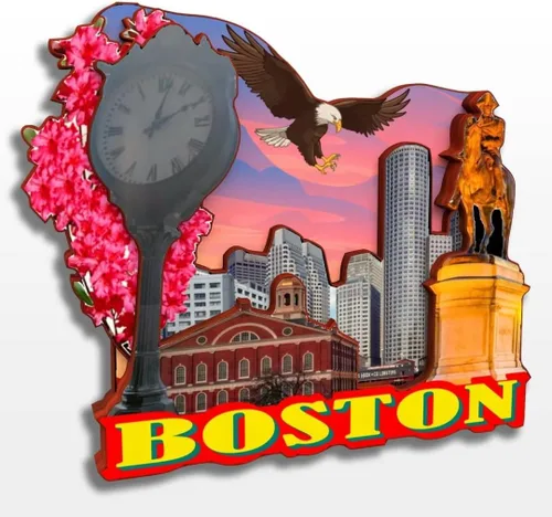 Miniatura 13 de Boston Massachusetts USA America - Imán de madera para nevera, colección de madera 3D, hecho a mano, recuerdos de la ciudad, imán para nevera