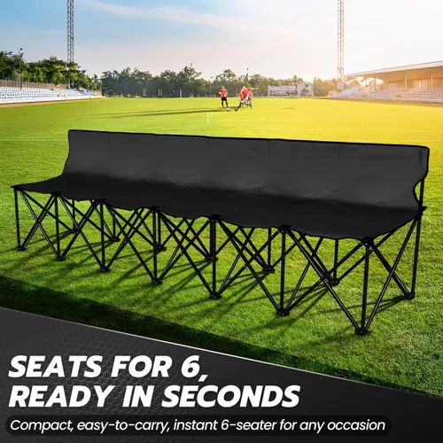 Miniatura 3 de Flexzion Asiento de banco plegable portátil, 6 plazas, banco de fútbol plegable, asientos portátiles para gradas, camping, línea lateral, con Negro