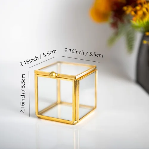 Miniatura 2 de Feyarl Pequeña caja de joyería de cristal transparente para baratijas aretes caja de sombra organizador decorativo para el cofre del tesoro con tapa