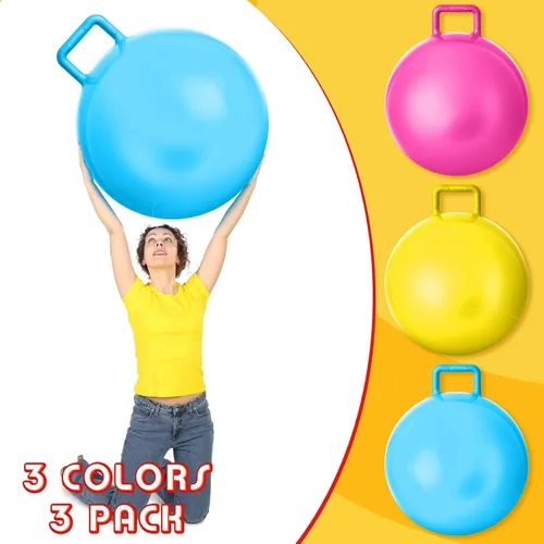Miniatura 3 de Lewtemi 3 pelotas rebotadoras de 29 pulgadas con asa, bola de salto de tolva al aire libre y bomba de aire para ejercicio deportivo