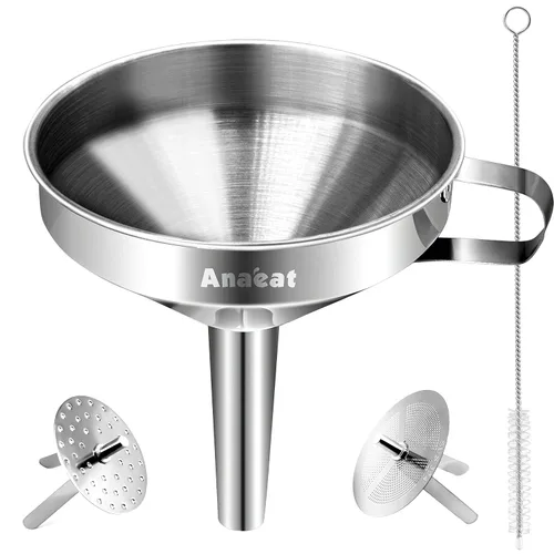 Miniatura 13 de Anaeat Embudo de cocina de acero inoxidable, embudos de cocina multiusos de metal de grado alimenticio con 2 filtros de filtro extraíbles