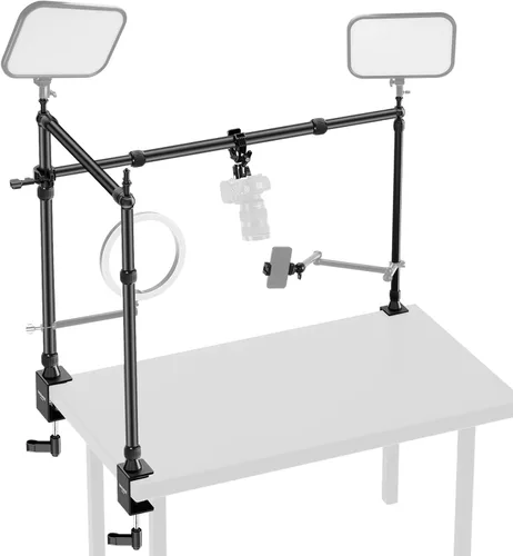 Miniatura 10 de NEEWER Soporte de cámara sobre mesa para tomas desde arriba, soporte de mesa resistente de acero para montaje de cámara, plataforma multidispositivo