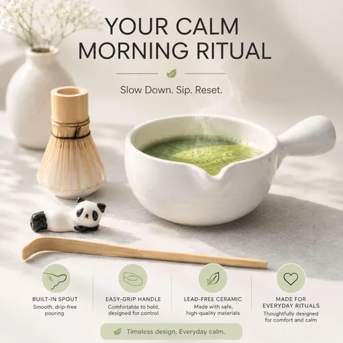 Miniatura 6 de HAPPY PATH & CO - Juego de cuencos de matcha patentado con mango y boquilla, vertido sin derrames, juego completo de matcha para principiantes