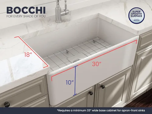Miniatura 2 de BOCCHI Classico Farmhouse Fregadero de cocina de arcilla refractaria con frente de delantal de 30 pulgadas, un solo tazón, con rejilla protectora