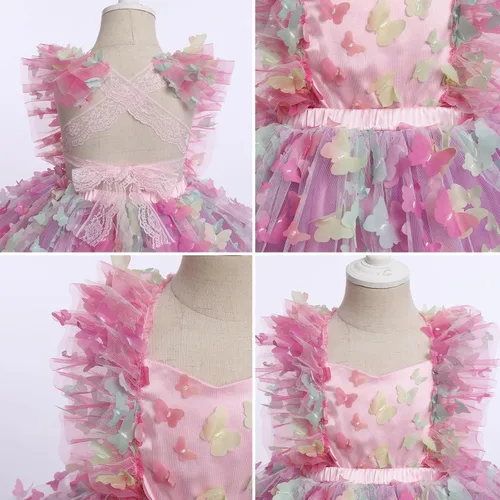 Miniatura 6 de Vestido para sesión de fotos de fiesta de cumpleaños con espalda descubierta para bebé, niña, mariposa, fresa, volantes, princesa, pastel, fiesta
