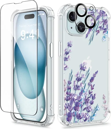 Miniatura 45 de GVIEWIN - Funda floral para iPhone 14 de 6.1 pulgadas, protector de pantalla + protector de lente de cámara, no se amarillenta, a prueba de golpes