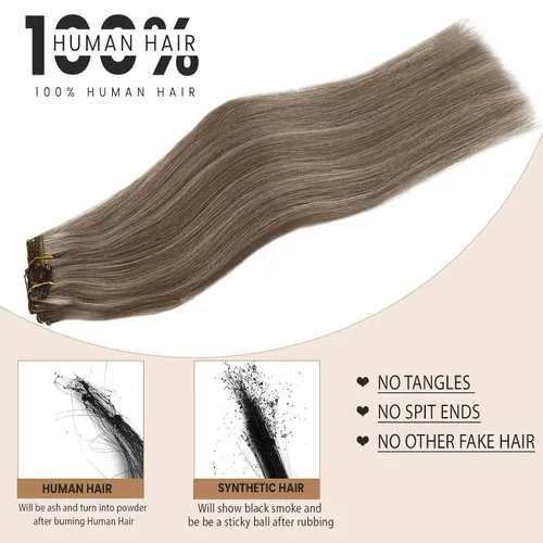 Miniatura 2 de Extensiones de cabello humano real con clip, de 12 pulgadas, para mujer, color rubio plateado, balayage, 2.47 oz, 7