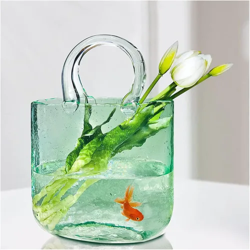 Miniatura 11 de Jarrón de mano, jarrones con asas, jarrón de vidrio en forma de florero, para arreglo floral, centro de mesa, decoración del hogar, estilo 1, azul