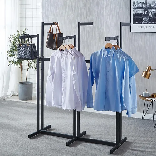 Miniatura 2 de Perchero de pie de metal para ropa - Estantes de exhibición resistentes para uso comercial con ruedas, perchero de ropa de 6 brazos, perchas