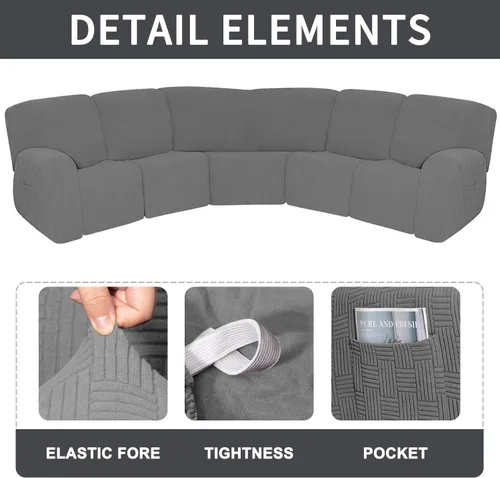 Miniatura 7 de Fundas de sofá reclinable de jacquard elástico de 7 piezas, funda de sofá esquinero de 5 asientos, en forma de L, fundas de sofá reclinable