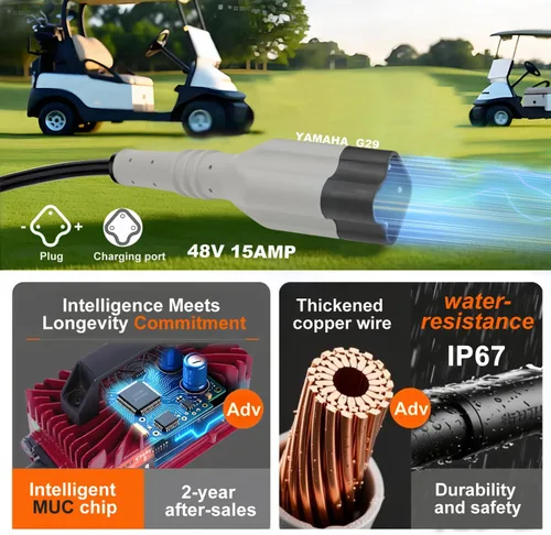 Miniatura 4 de Cargador de batería para carrito de golf de 48 V y 15 amperios para Yamaha G29 con enchufe de hoja de 3 pines mejorado, cargador inteligente