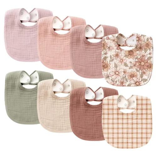 Miniatura 17 de Konssy Baberos de Muselina para Bebé Paquete de 8 Baberos Bandana para Babear de Algodón para Niños y Niñas Unisex, Conjunto Suave y Absorbente
