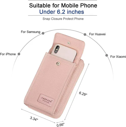 Miniatura 3 de Bolsa cruzada de piel para teléfono celular, con ranuras para tarjetas con protección de interferencia de radiofrecuencia (RFID), de cuero, para Rosa