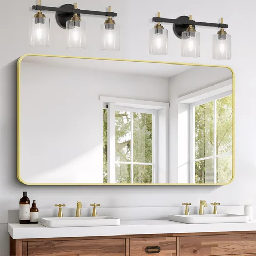 Miniatura 30 de FORBATH - Espejo de baño negro para sobre lavabo, espejo de pared de 16x24 pulgadas con marco de metal, esquinas redondeadas para baño, dormitorio