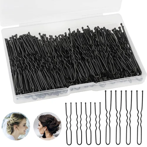 200 horquillas para el pelo en forma de U de 2.4 y 2 pulgadas, pasadores de pelo con caja de almacenamiento para mujeres y niñas y peluquería (negro)