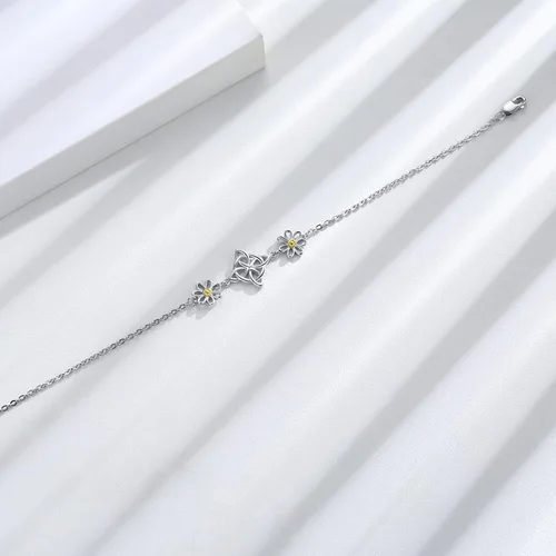 Miniatura 4 de Midir&Etain Pulseras de protección de margaritas con nudo de brujas para mujer, pulsera celta, Nudo De Bruja Plata 925, pulsera original de buena