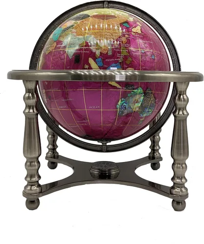 Miniatura 15 de Globo del mundo con piedras preciosas de océano azul con soporte de aleación de zinc plateado de 4 patas (8.661 in/9 pulgadas, 4 patas/azul océano)