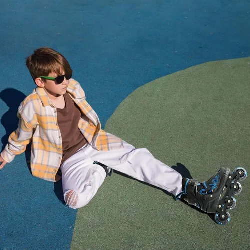 Miniatura 2 de Patines en línea para niñas y niños de 5 a 8 años, 8 a 12 años, ruedas iluminadas, tamaño ajustable, para niños, adultos, mujeres, exteriores Azul