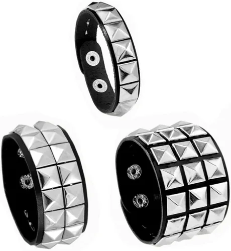 Miniatura 12 de 3 pulseras punk, pulseras de cuero con tachuelas, pulsera emo, pulseras góticas ajustables para hombres y mujeres