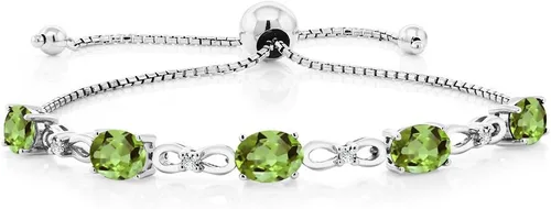 Miniatura 6 de Gem Stone King Pulsera de tenis de diamantes cultivados en laboratorio con piedra natal de 3-6 quilates para mujer, plata de ley 925, ovalada
