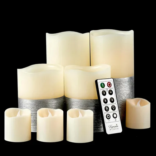 Miniatura 12 de FURORA LIGHTING Velas LED de purpurina rosa con control remoto y temporizador, 4 pilares y 4 votivas, paquete de 8, velas parpadeantes sin llama