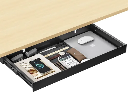 Miniatura 9 de Cajón debajo del escritorio, organizador de almacenamiento deslizante de acero al carbono de 20.1 pulgadas debajo de la mesa con diapositivas