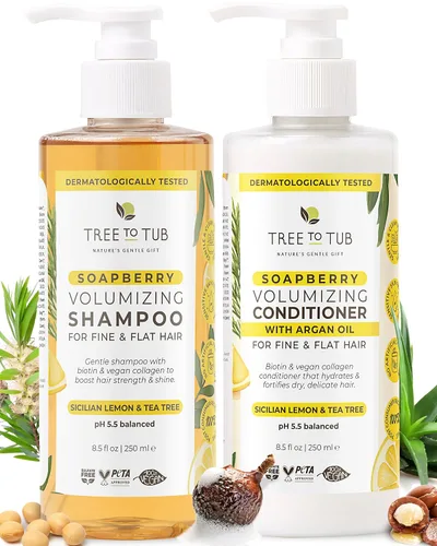 Tree To Tub Biotin Champú y acondicionador – Champú y acondicionador suave para cabello fino, cuero cabelludo sensible, sin sulfato, champú y