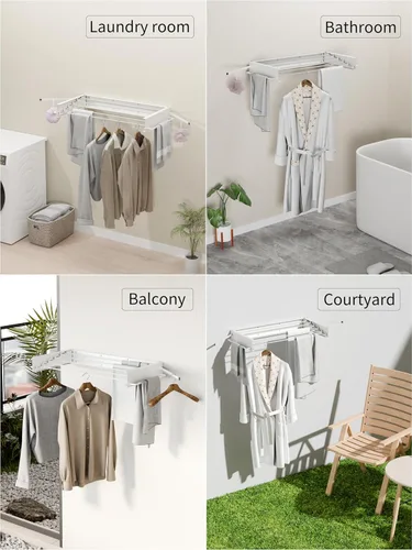 Miniatura 4 de JOOM Estante de secado de ropa plegable, estante de secado montado en la pared, estante de secado de ropa, 31.5 pulgadas de ancho, 5 varillas