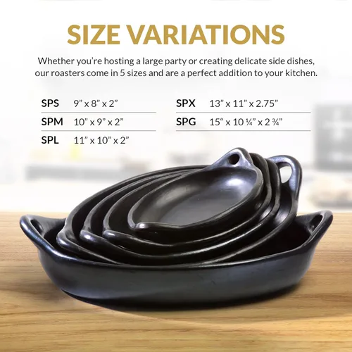 Miniatura 2 de Auténtica sartén Chamba con asas, plato rectangular de lasaña de arcilla negra totalmente natural para hornear, asar y servir, apto para estufa