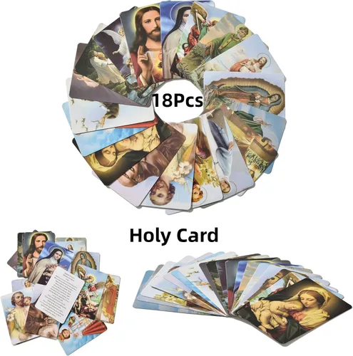 Miniatura 3 de SZQCZB 7 collares católicos con cuentas de rosario y 18 tarjetas sagradas, regalos de primera comunión católica, medalla y cruz de Our Rose Lourdes
