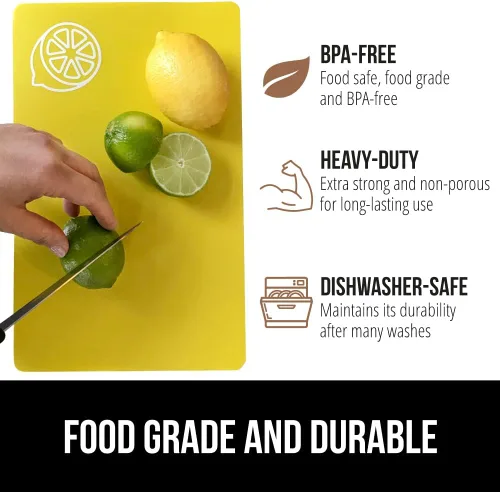 Miniatura 5 de GORILLA GRIP Juego de 5 tablas de cortar flexibles 100% sin BPA, alfombrillas de plástico duraderas con iconos de alimentos para preparar comidas