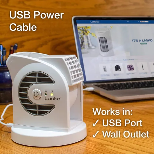 Miniatura 4 de Lasko MyCool D300 Mini ventilador de escritorio USB con cable USB de 40 pulgadas y adaptador de CA adicional - Pequeños ventiladores personales