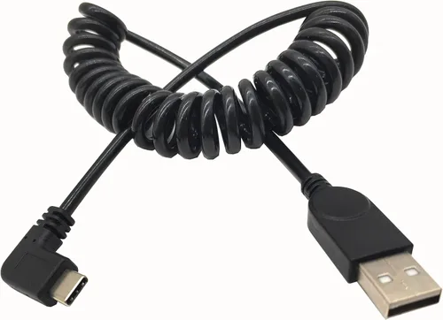 Cable USB C en espiral, USB 2.0 A a 90 grados USB tipo C 3A, cable de carga de resorte, estirado de 0.6 a 5 pies para cargador de automóvil Galaxy