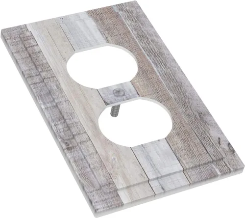 Miniatura 3 de Placa de pared dúplex de receptáculo de dispositivo de 1 gang de madera envejecida blanca gris con veta de tablón, cubierta de enchufe eléctrico