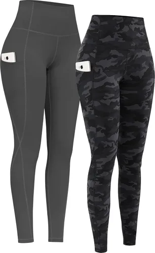 Miniatura 12 de PHISOCKAT Paquete de 2 pantalones de yoga de cintura alta con bolsillos, leggings de control de abdomen, leggings de yoga elásticos en 4 direcciones