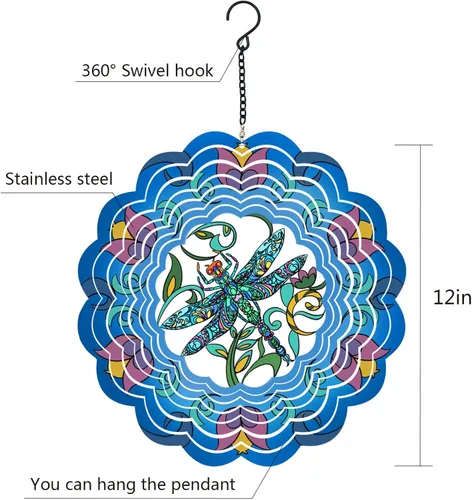 Miniatura 5 de Molinillos de viento de metal de libélula - Regalos para mujeres, mamá, abuela, esposa, girador de viento para colgar para decoraciones