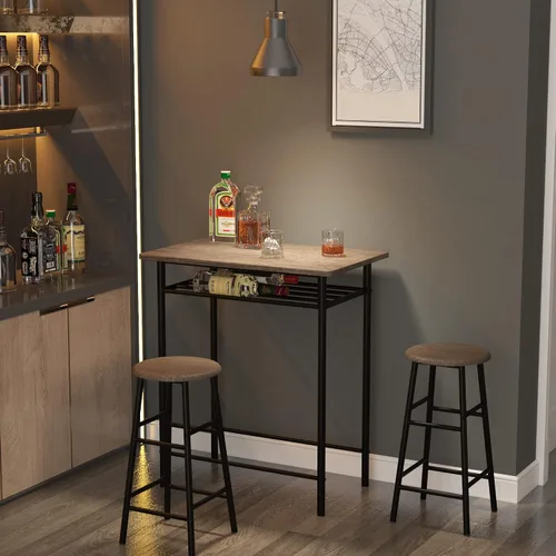Miniatura 3 de Weehom Mesa de bar con 2 taburetes de bar, juego de mesa de comedor de pub, mesa de altura de encimera de cocina con sillas de bar, juego de mesa