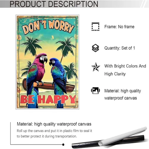 Miniatura 2 de Póster de decoración de bar Tiki con texto en inglés "Don't Worry, Be Happy Parroth", póster hawaiano para decoración del hogar, adecuado para Multi