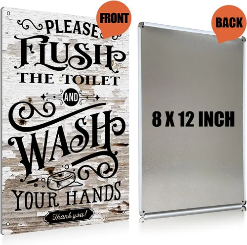 Miniatura 2 de BEASTZHENG - Letrero de hojalata de baño rústico de metal - Letrero de metal decorativo para pared - Letrero de baño de casa de campo con cita