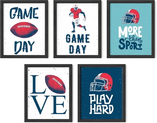 Miniatura 44 de Impresiones artísticas de fútbol americano para pared, juego de 5 (8x10) carteles de fútbol americano sin marco, decoración de sala de fútbol Niños