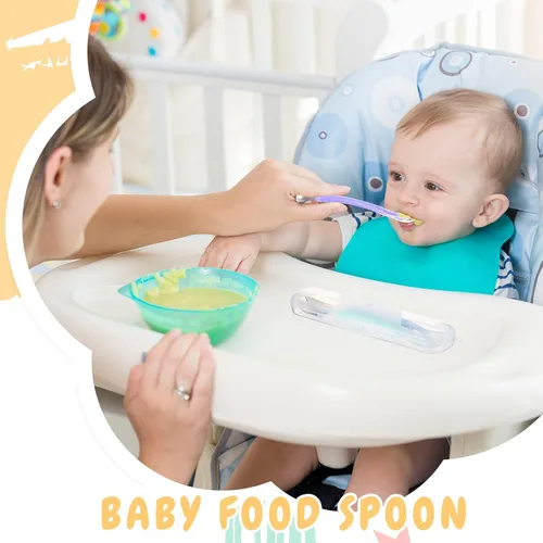 Miniatura 5 de Lallisa 2 cucharas de silicona para bebés, cuchara de comida para bebés de doble cabeza, alimentador de frutas, raspador de alimentos suave para rosa