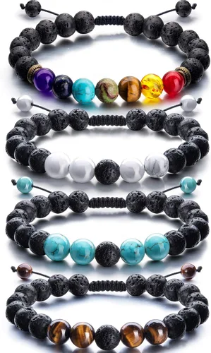 Pulsera difusor de aceite esencial de piedra de lava ajustable, cuerda trenzada, cuentas de yoga para hombres y mujeres, piedra original
