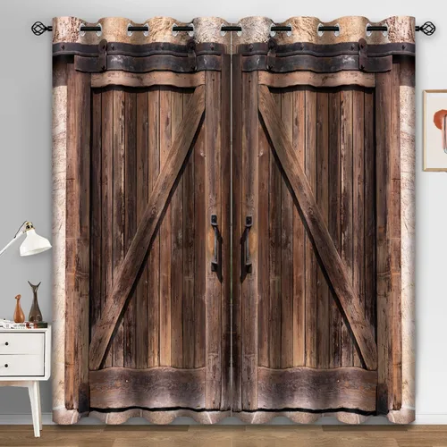 Aimego - Cortinas opacas de puerta de granero rústica, cortinas para oscurecer la habitación, cortinas de madera de granja, cortinas de ventana de
