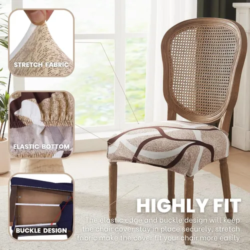 Miniatura 2 de SearchI Juego de 6 fundas de asiento elásticas para sillas de comedor, fundas de asiento suaves, extraíbles y lavables para sillas de comedor, Beige