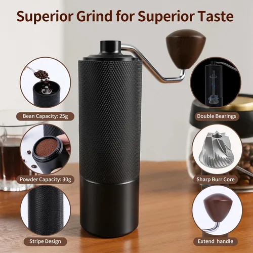 Miniatura 7 de Molinillo de café manual, molinillo de café manual con capacidad de 0.88 oz con rebaba cónica de acero inoxidable CNC, ajuste interno ajustable