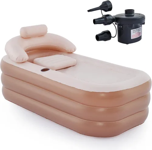 CO-Z Bañera inflable con bomba de aire eléctrica y almohada reposacabezas para baño, bañera inflable portátil para adultos, bañera de spa Marrón