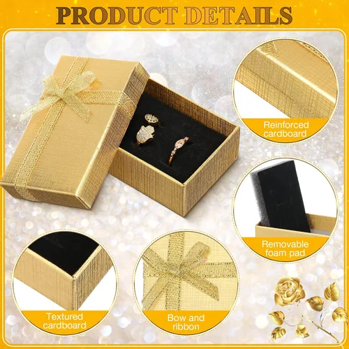 Miniatura 7 de Kenning Juego de 36 cajas de regalo de joyería, pequeñas cajas de regalo a granel con tapas, lazo de cinta para anillos, aretes, pulsera, collar
