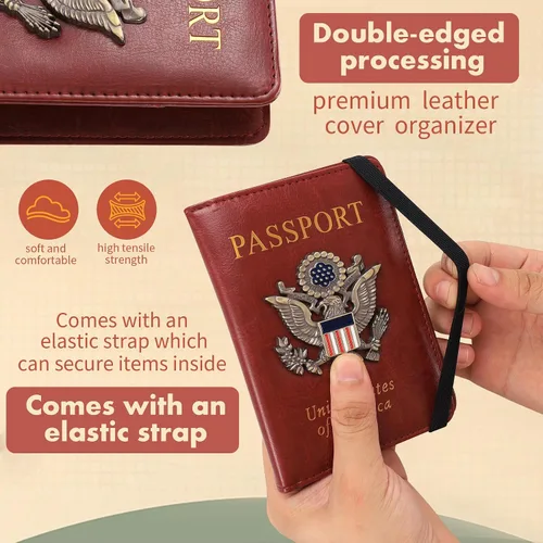 Miniatura 7 de Funda para pasaporte, cartera de viaje con bloqueo RFID, carteras para pasaporte, organización de pasaporte familiar, funda personalizada