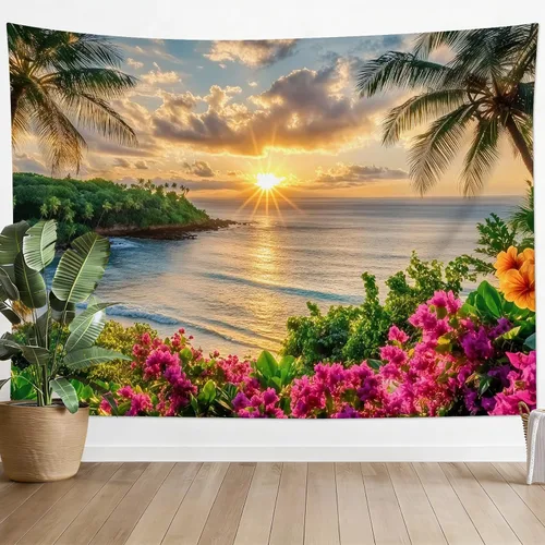 Miniatura 50 de LB Tapiz de hongos para colgar en la pared, luna y estrella en beige, tapiz de pared para dormitorio, estética de planta verde, arte de pared