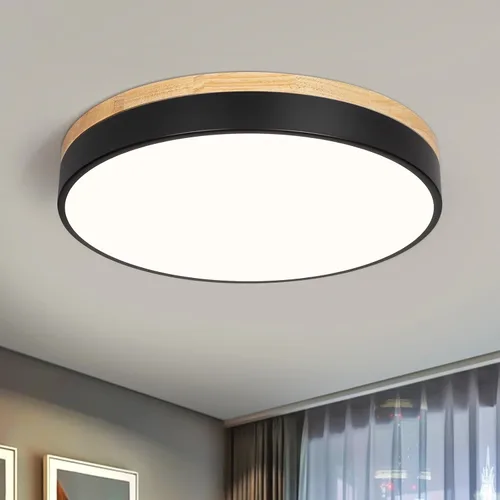 Miniatura 14 de Moderna lámpara de techo de madera regulable, lámpara de techo redonda negra LED empotrada, lámpara de techo minimalista para cocina, dormitorio